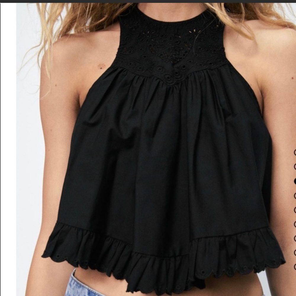 NWT Zara openwork embroidered top black / XXL
